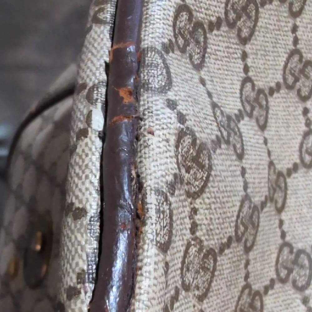 Gucci Beige GG Canvas Travel Bag with Brown Leather and Green-Red Web - Picture 7 of 15